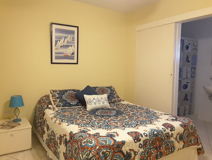 Comfortable and specious guest bedroom.