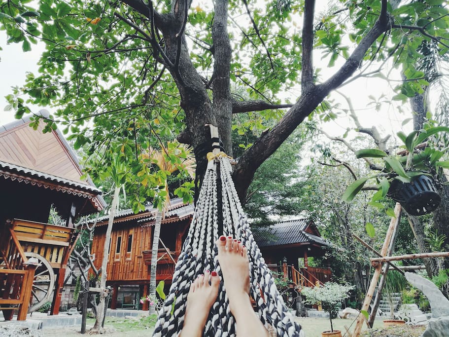Chilling on a hammock under the tree