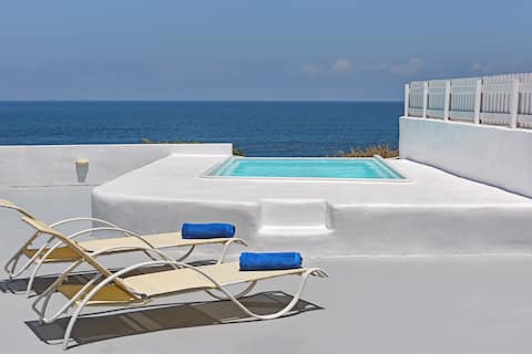 Sky blue, beach villa with private pool
