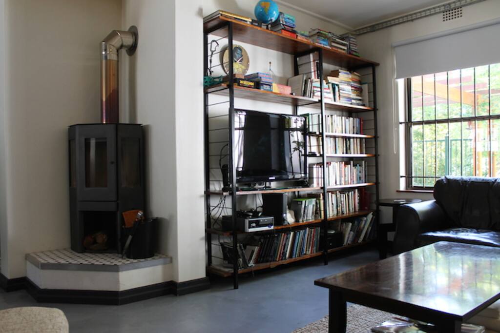 A cozy fire place and lots of books makes for a lovely evening in, on cool nights.