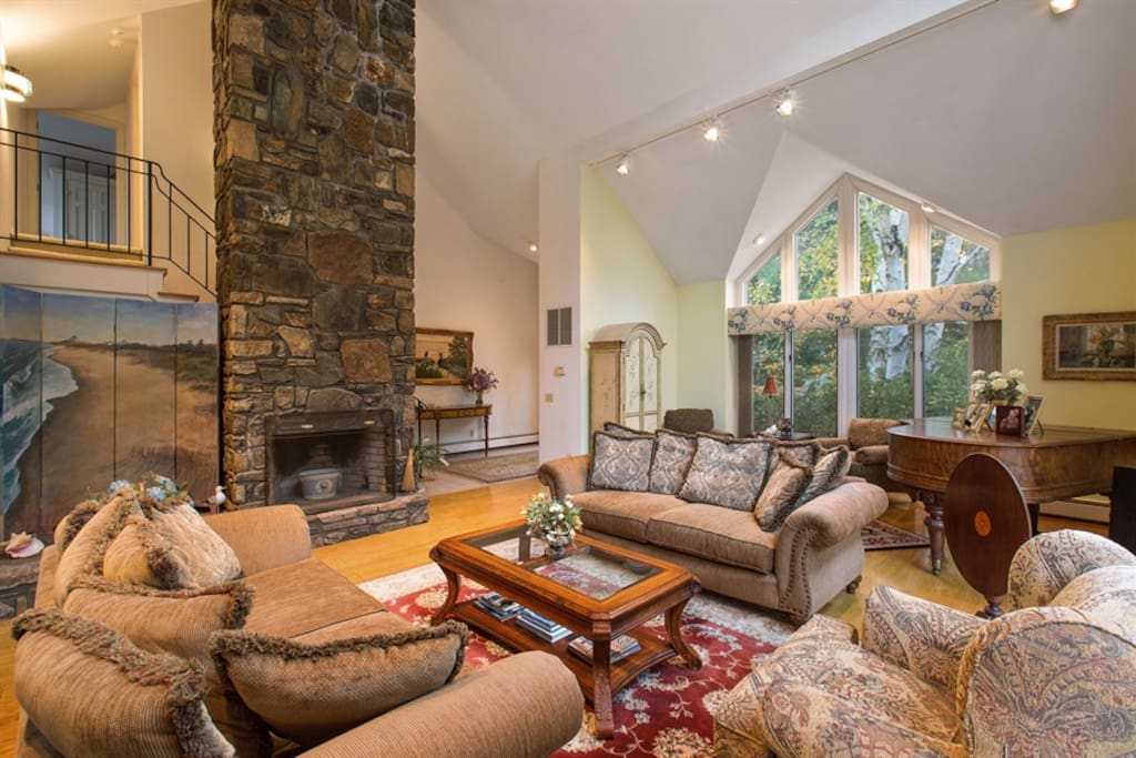 Living room with cathedral ceiling