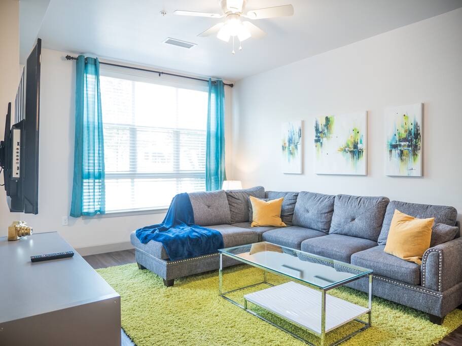 Comfy couch to throw your feet up and relax after a day of adventuring!