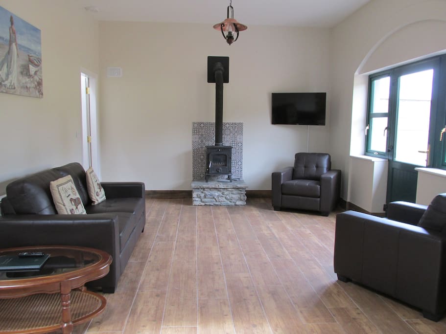 Wood burning stove in sitting area