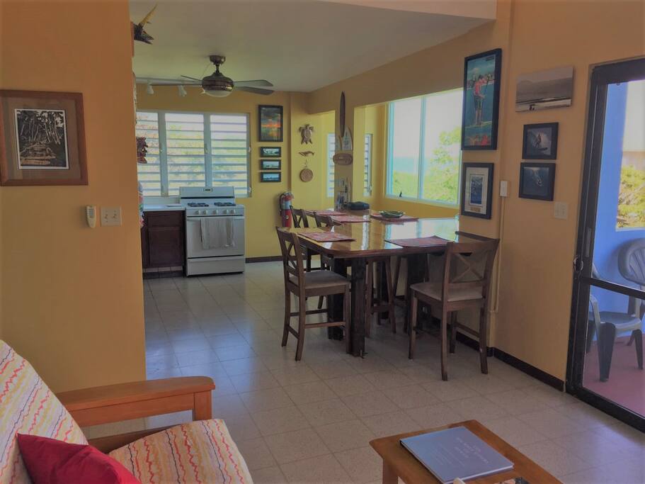 View from living room to kitchen/dining area