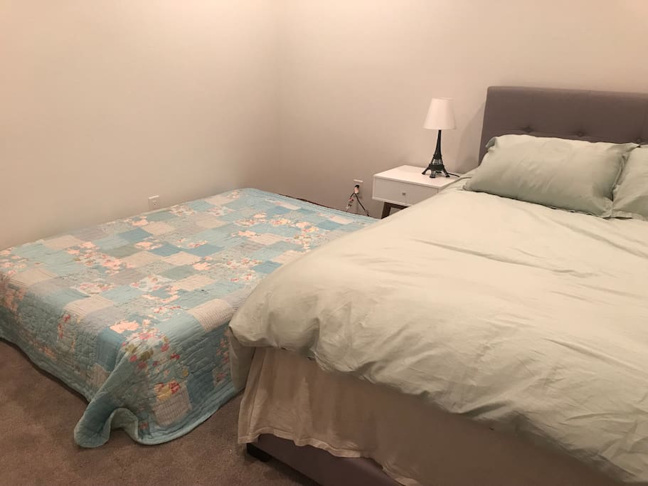 Private bedroom will fit full size air mattress next to it if needed.
