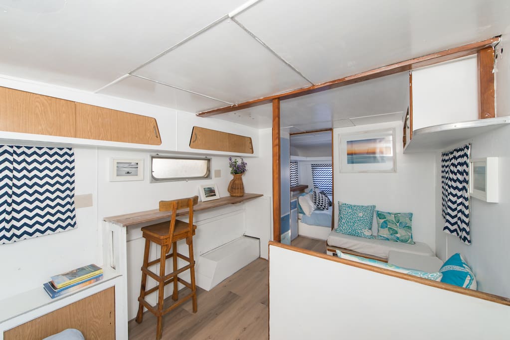 Inside the 1970's renovated caravan
