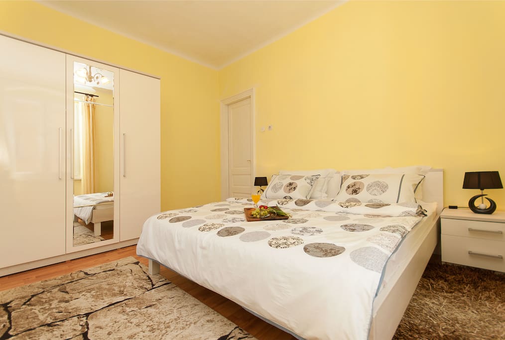 Relaxing and quiet bedroom with an orthopedic mattress and lots of closet space.