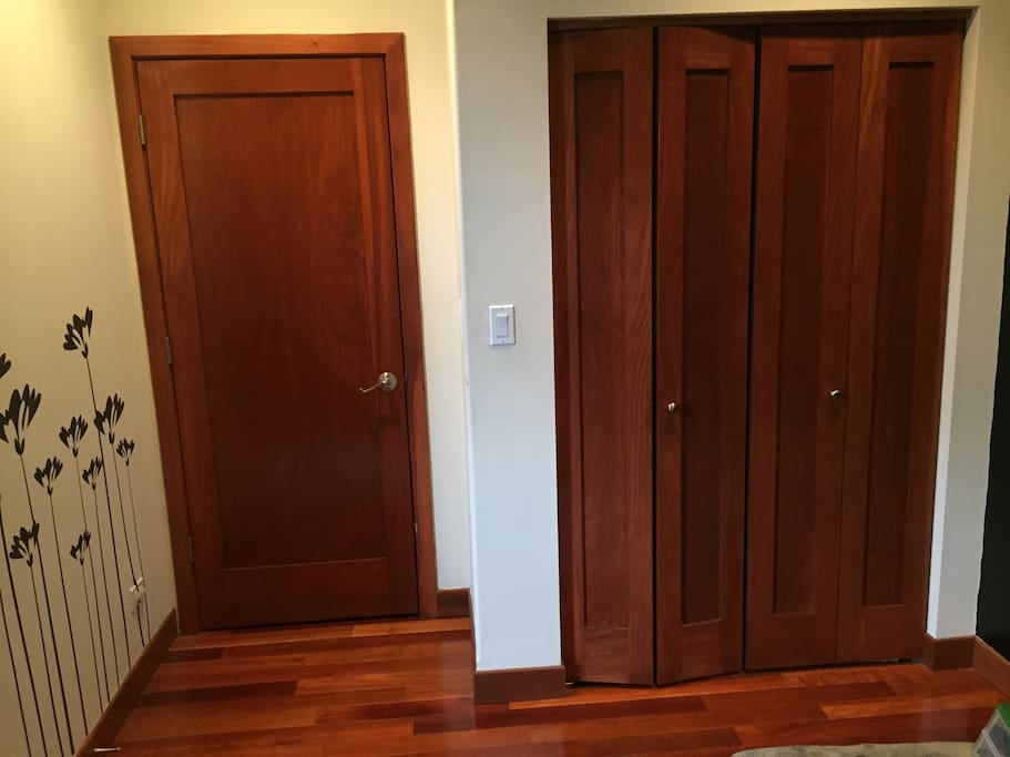 Room entry door. Large closet for hanging clothes.