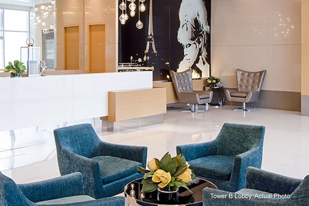 A view of the Tower B Lobby. You will be greeted by the friendly staff and spacious lobby as you enter Tower B
