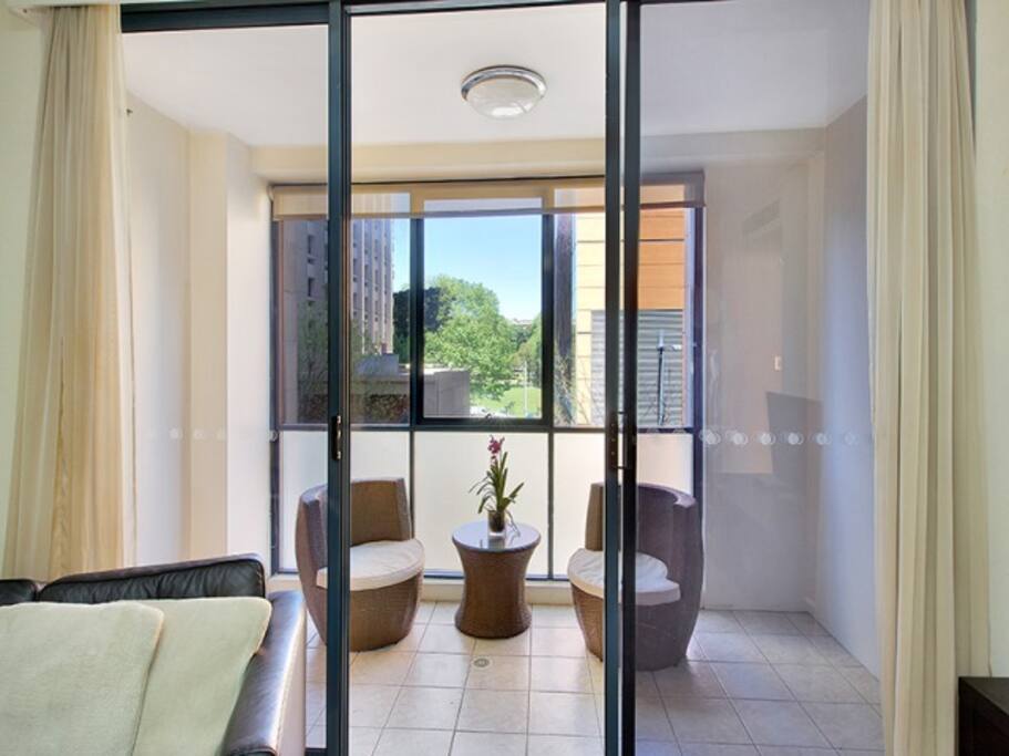 Views from the balcony to Belmore Park