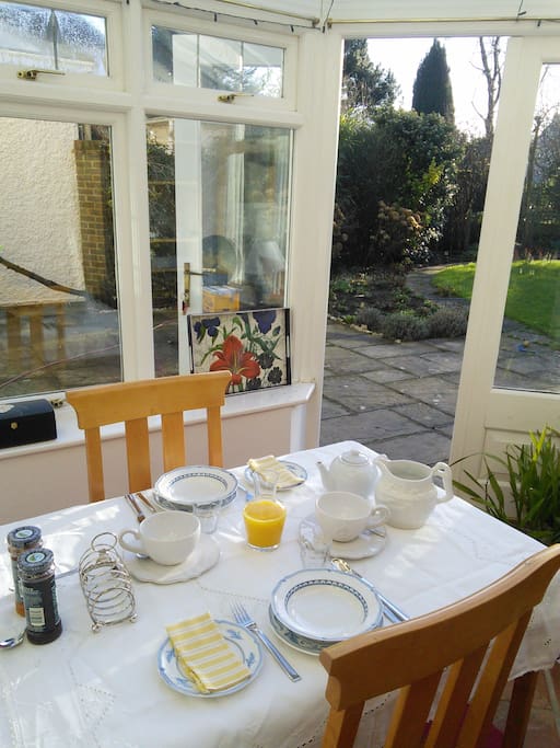 Continental or cooked breakfast in the conservatory overlooking the garden