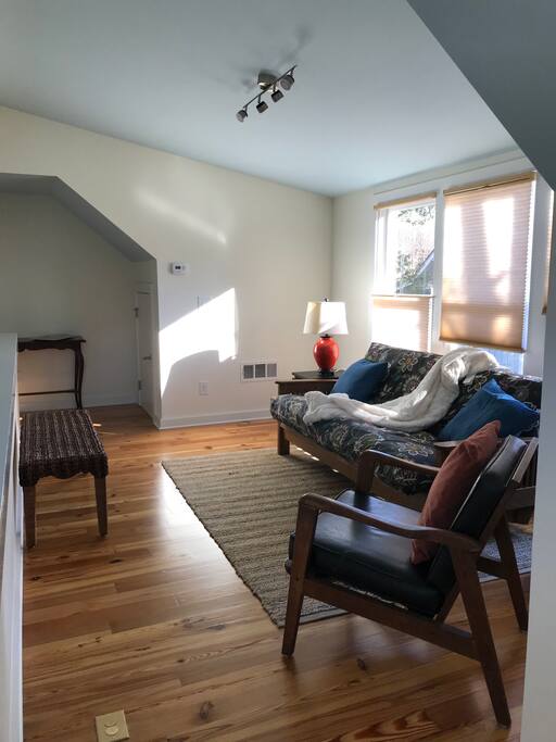 Full sized futon plus drawer space & storage in the loft area, so it can be used as a bedroom.