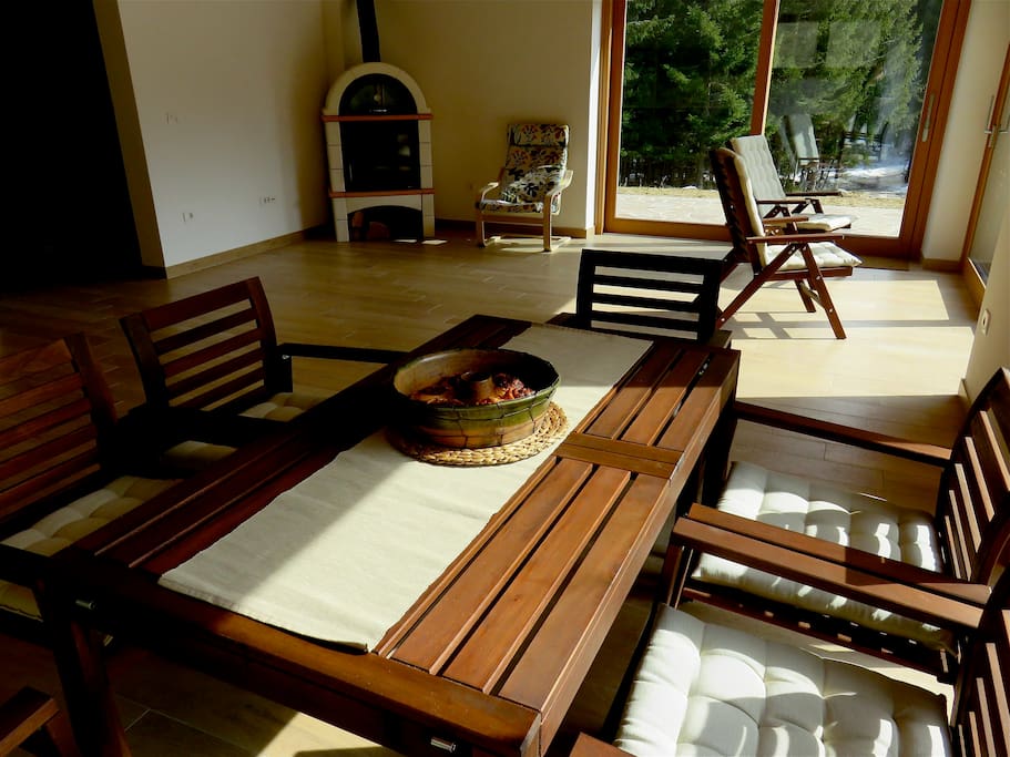Dining room with fire place