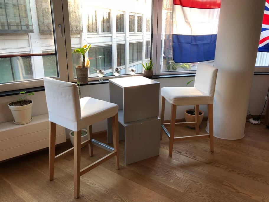“Lookout” space for view of central street while having breakfast or a coffee