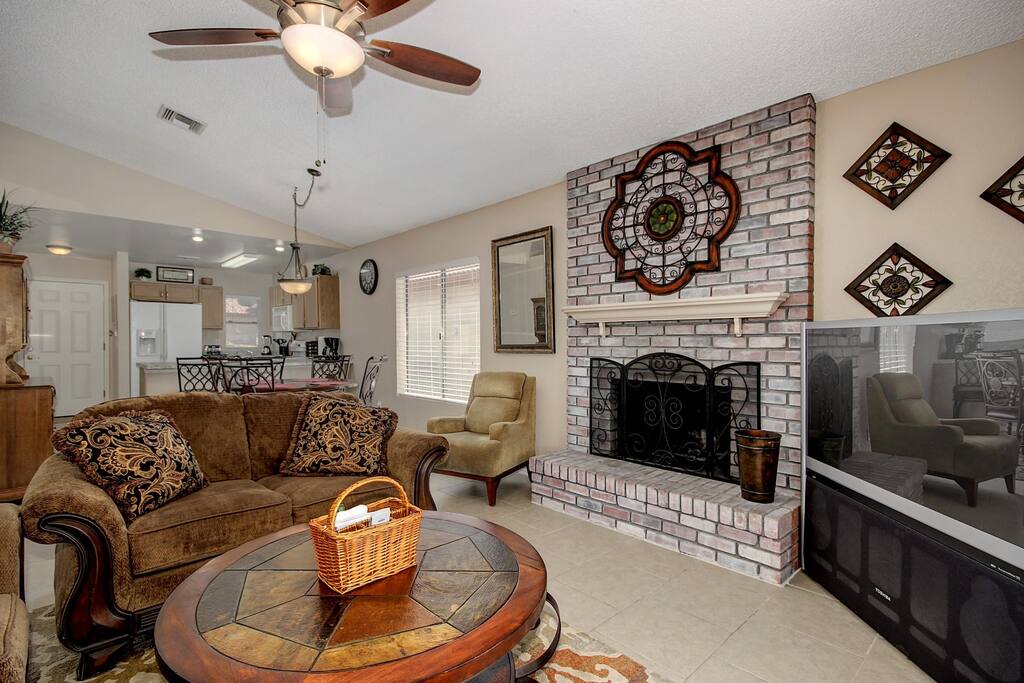 Brick hearth fireplace