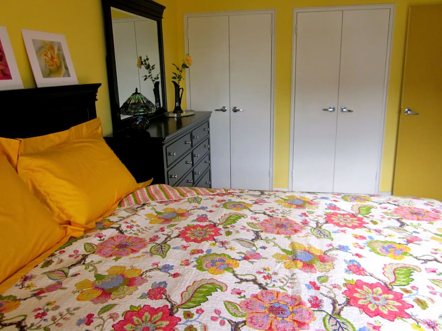 Two large closets for clothing and storage. Extra pillows and a special neck pillow are in the closet.