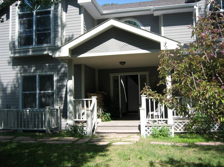 Our home, front porch access, front door.