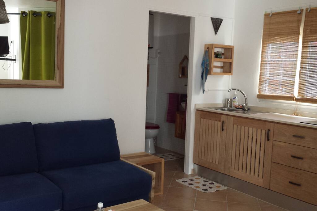 Vue large du studio Cuisine équipée