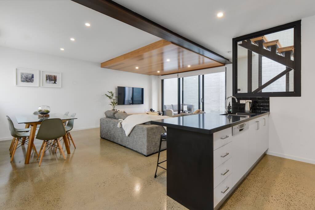 Huge, warhouse-inspired living space located on the first floor