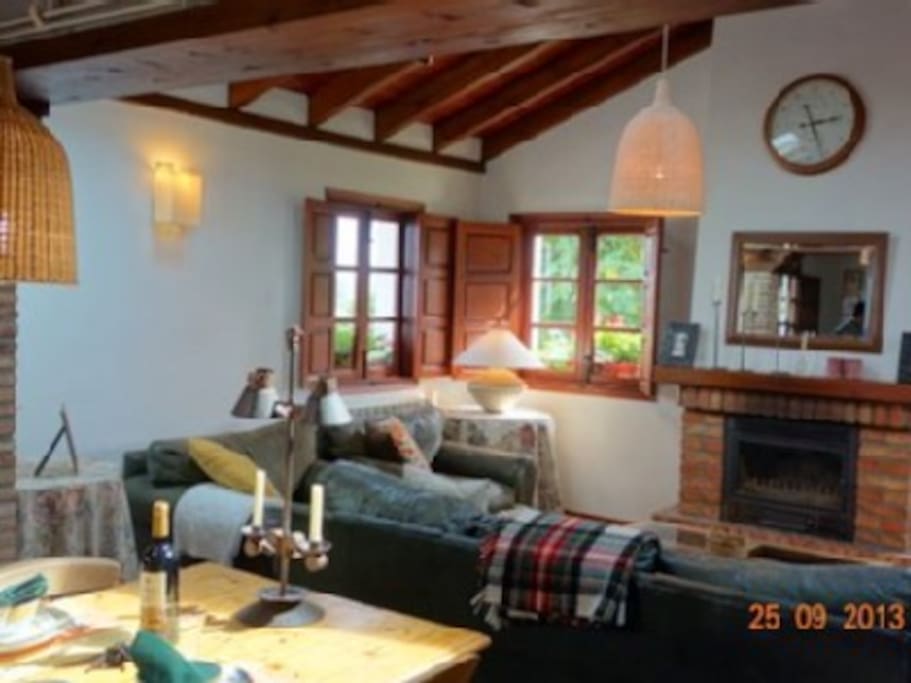 Spacious living room, complete with tv set and chimney