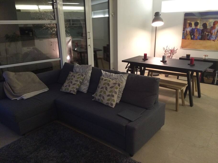 Living room with very comfortable sofa (can be a bed for 2 people)