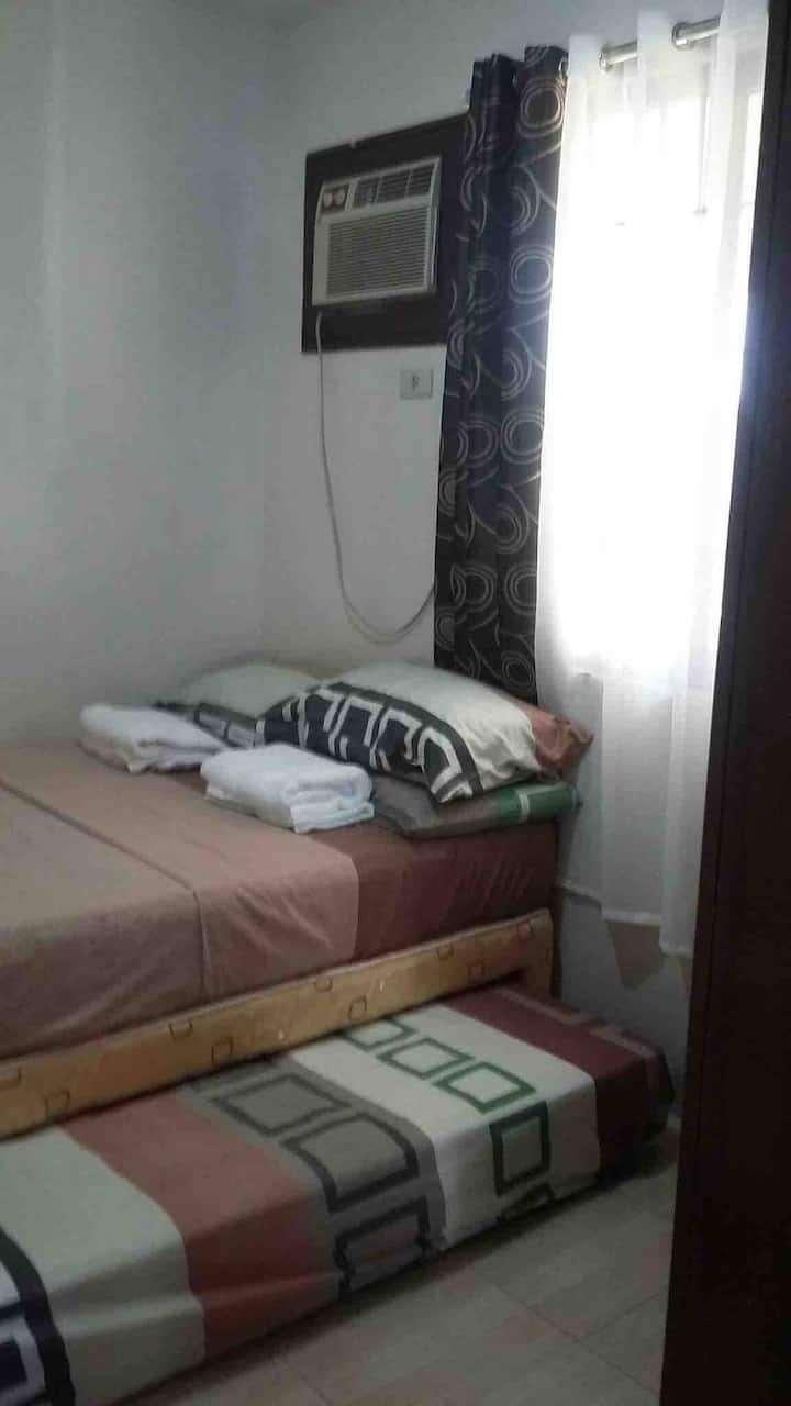 Double size pull a bed sleep 4 person.
first floor room. 
