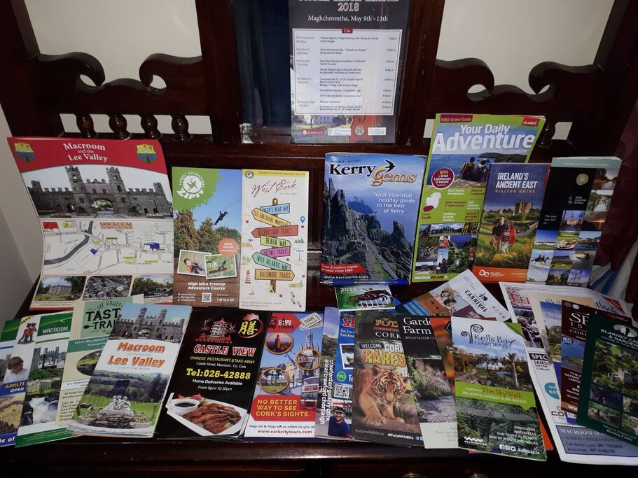 Information leaflets in living room, local and information leaflets for Cork and Kerry