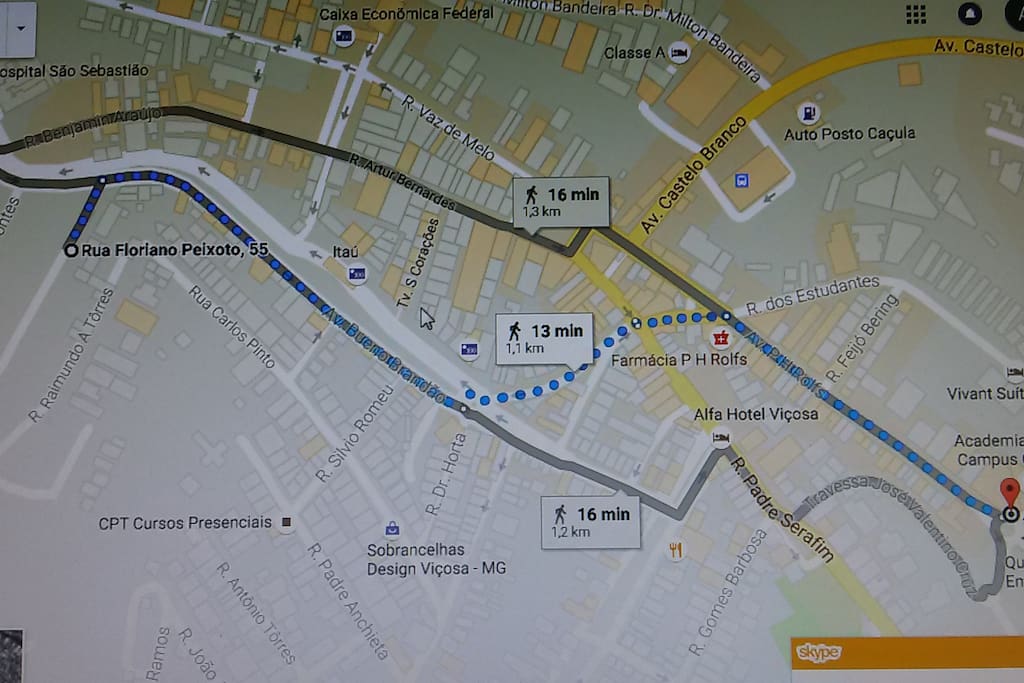Distancia da Pousada ate a entrada da Universidade Federal de Viçosa