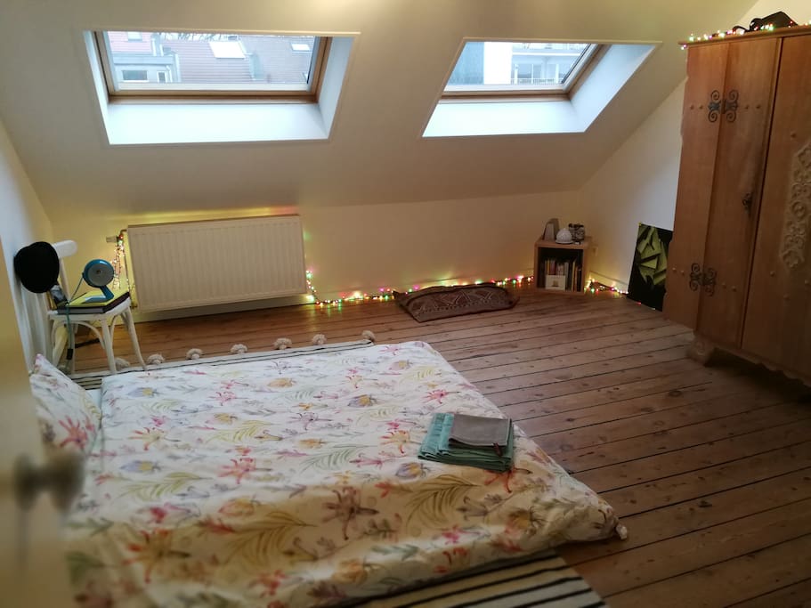 your bedroom! the mattress is 160x200, it is comfy and resting on the beautiful floor planks