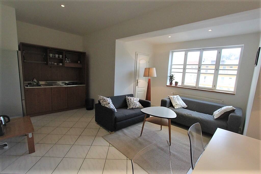 living room with kitchen
