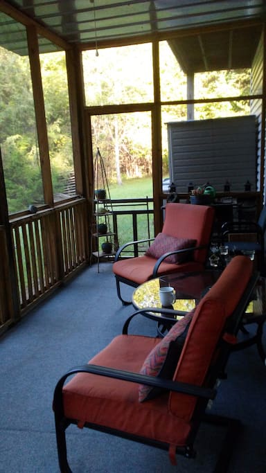 Screen porch for morning coffee