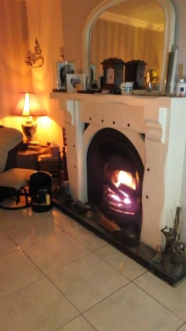Open fire in sitting room