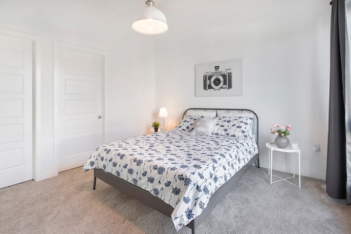 Another huge master bedroom with comfortable, memory-foam topper mattress.  It has a walk-in closet with a full bathroom.  There's a 60-in TV to entertain yourself too.