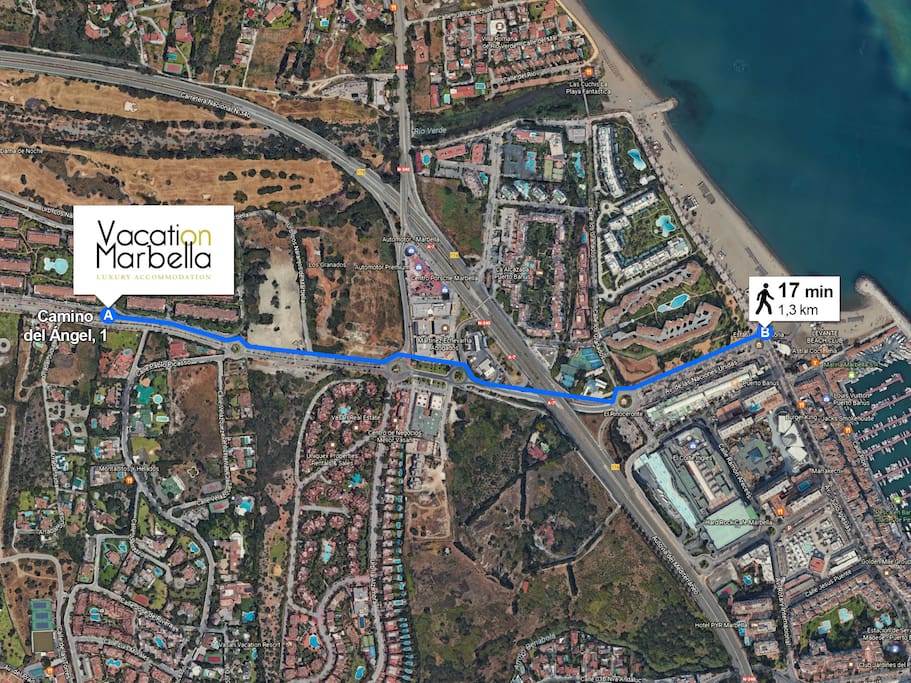 Distance from the apartment to the beach and Puerto Banus
