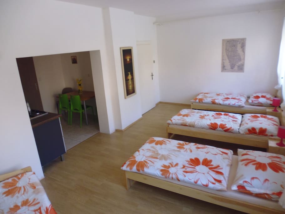 Apartmán s kuchyní a koupelnou.