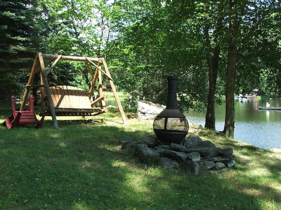 Chair Swing & Fire Pit by the Lake