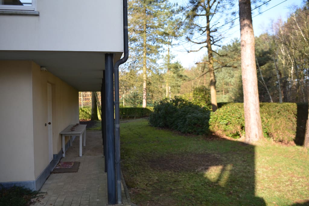 Modern Authentic House with nature all around . Front Villa View with Gallery and private garden for guests.