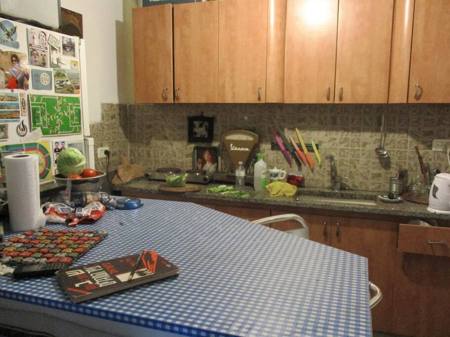 american kitchen. electric cooker, kettle, fridge etc