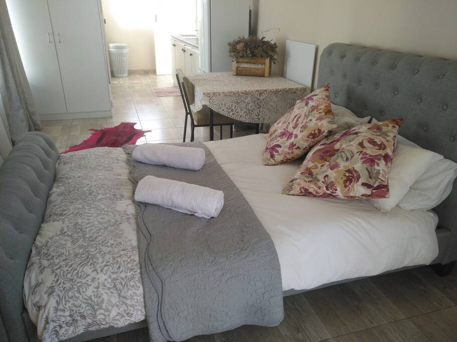 The room is spacious and has only a shower.
