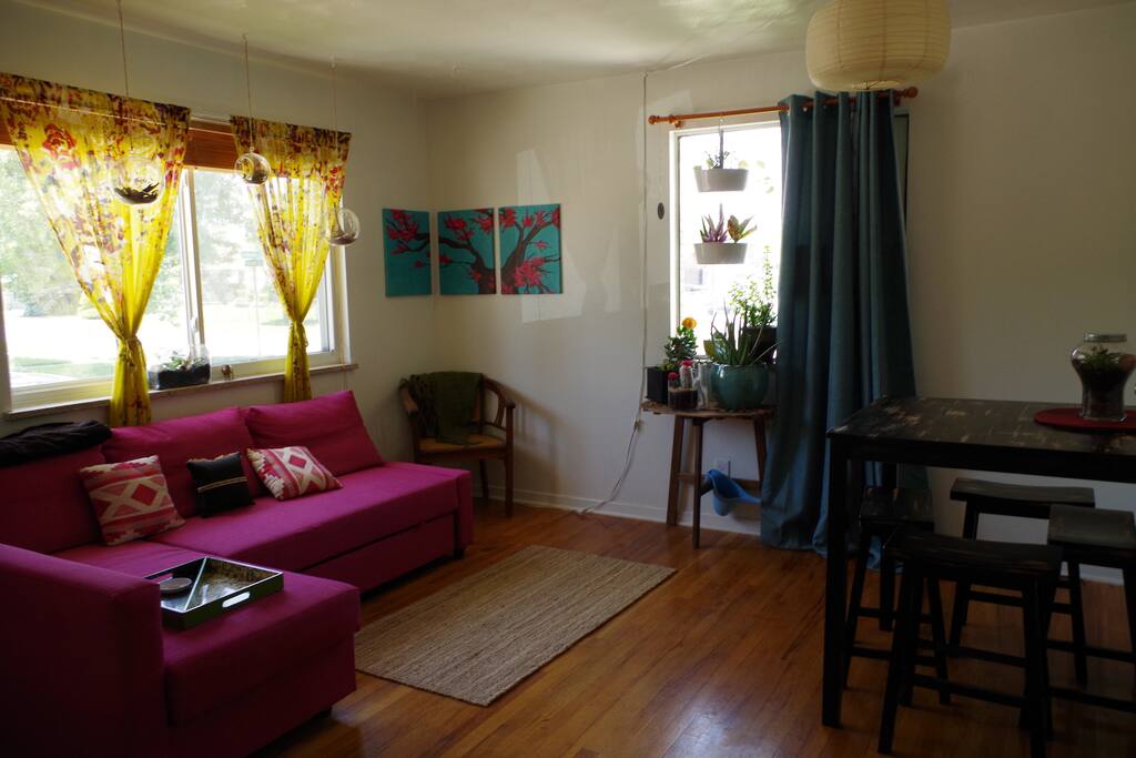 pink couch converts to full size bed