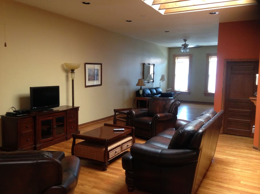 Living room TV area viewed from kitchen