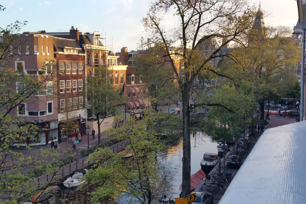 Your view from the balcony over the Spiegelgracht and Rijksmuseum at the end