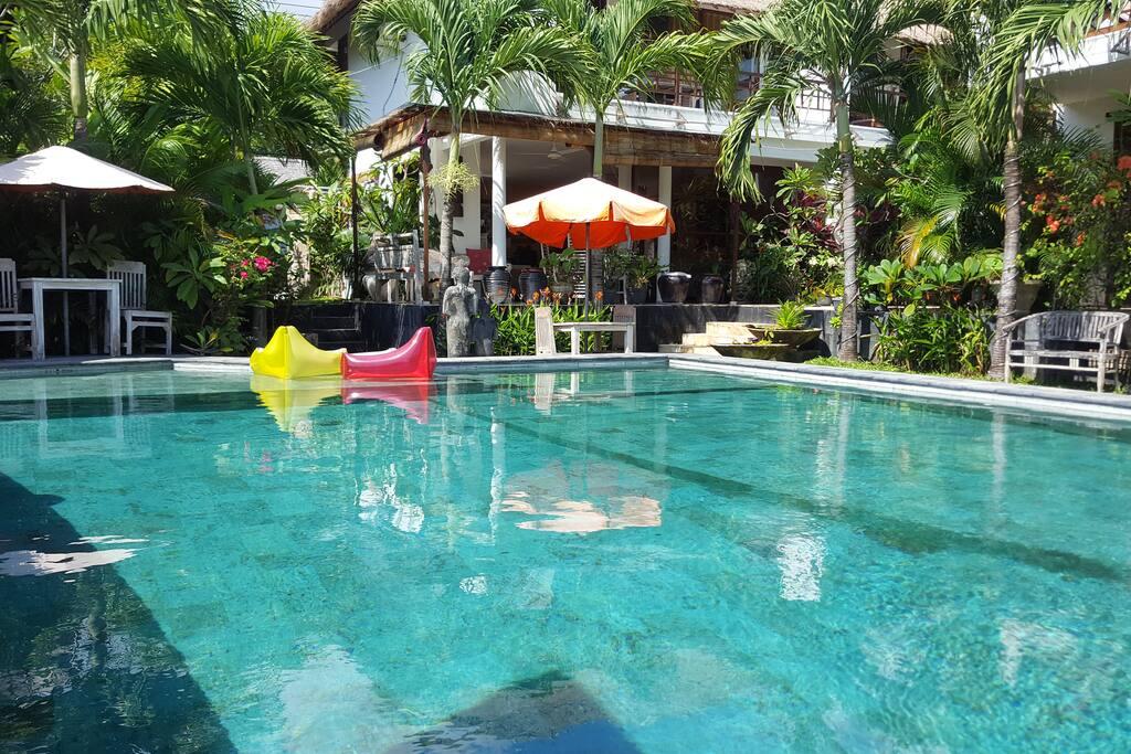 our larger pool with on the left above the baby / toddler area