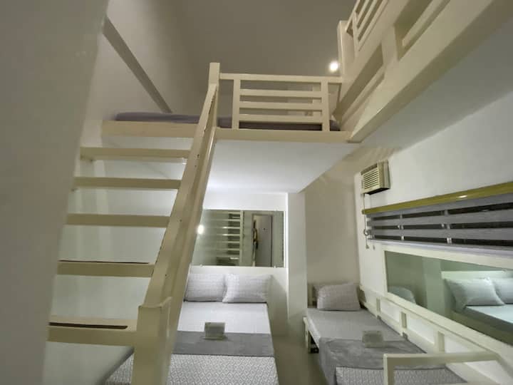 Bedroom 3 (B3) :  Sleeping capacity of 5 - 6 pax, with loft.  NO private toilet&bath. (use common toilet & bath near the function hall or share with B2).

Bed sizes: 
48”x75”x6”
36”x75”x5”
Loft1: 84”x67”x4”
Loft2: 38”x85”x4”