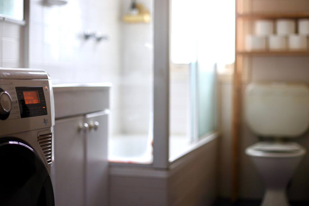 Bathroom with washer dryer