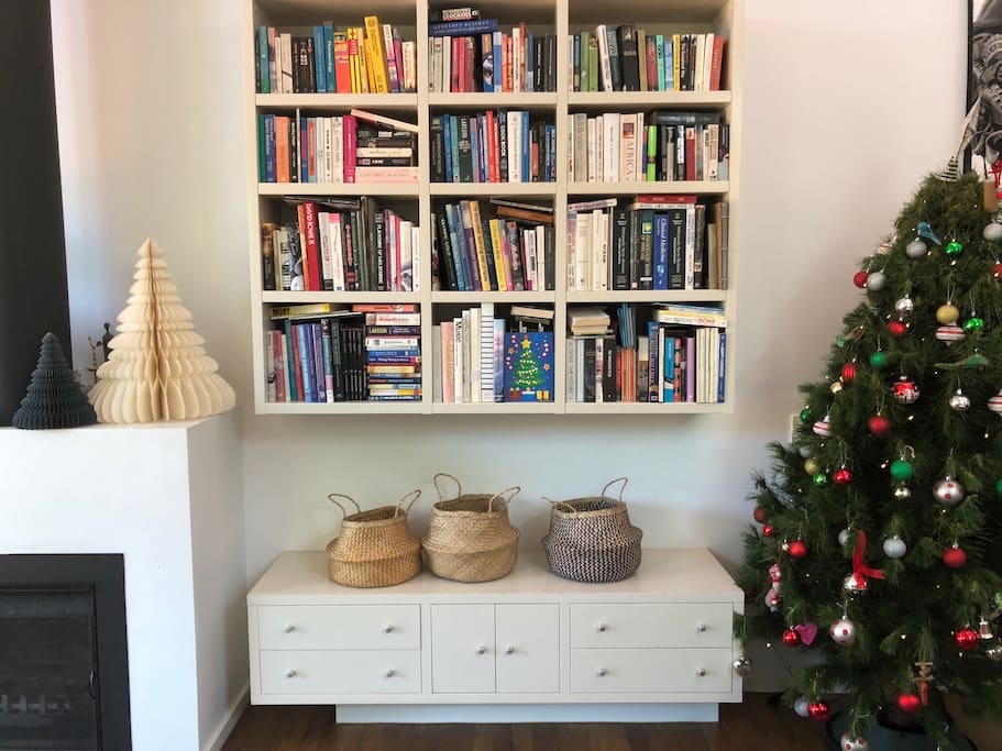 Christmas decorations and an abundance of books to read.