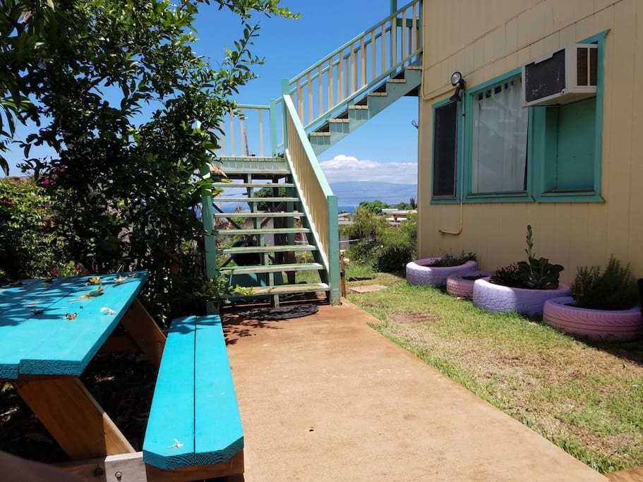 View from your unit :-) Enjoy the picnic table or fresh rosemary and basil from our little garden~