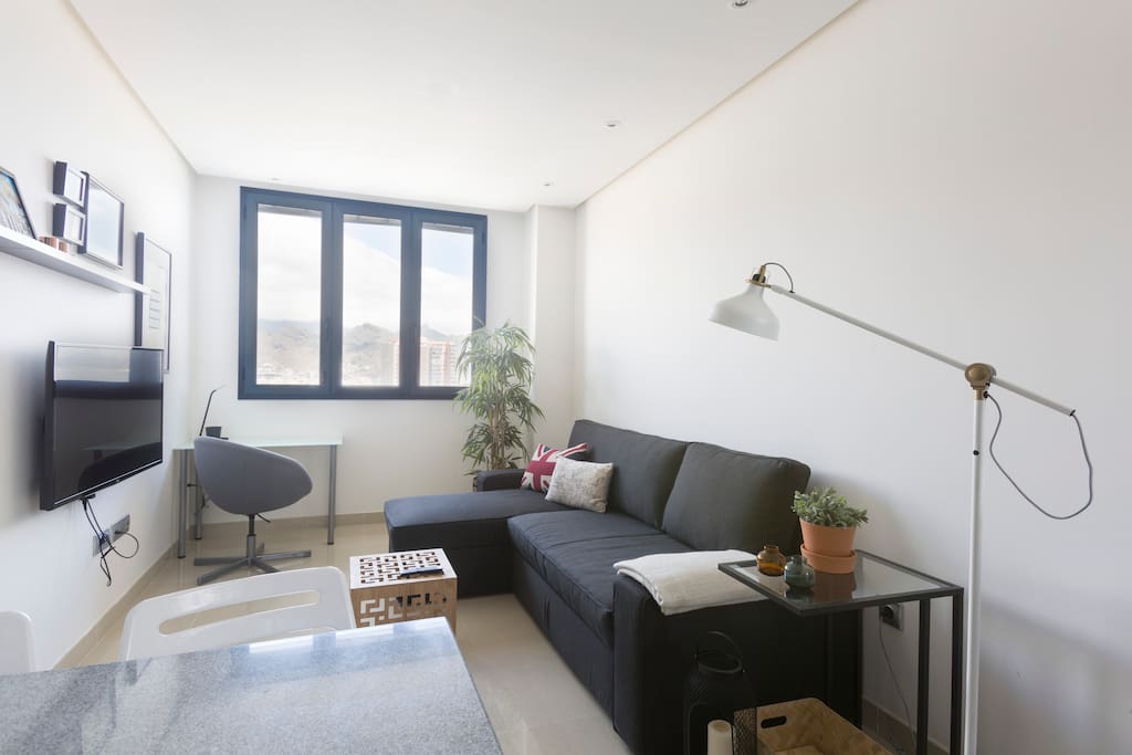 Living room with a confortable sofa-bed for two people / Salón incluye un cómodo sofá cama doble