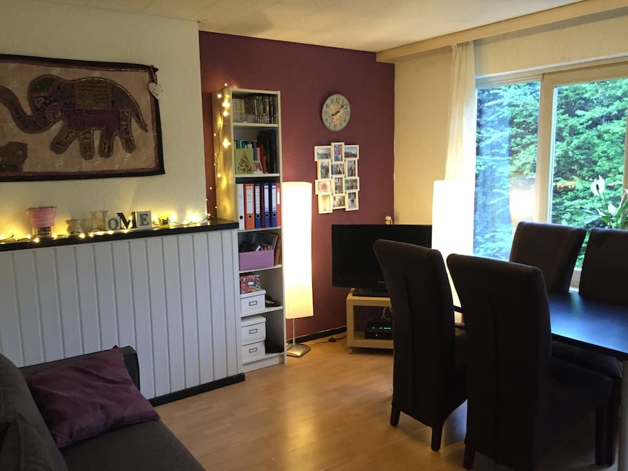 Living/Dining room with a lot of natural light!