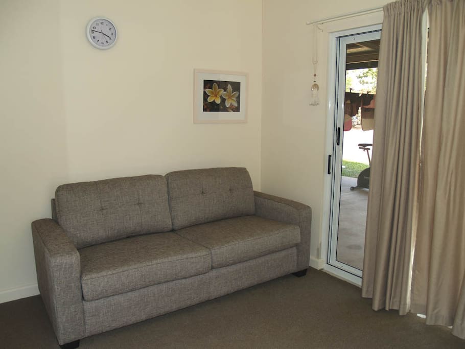 Brand new double sofa bed opens up to become a spare bed if needed. Clean linen is included.